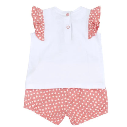 Girls White and Pink Animal Printed T-Shirt with Shorts
