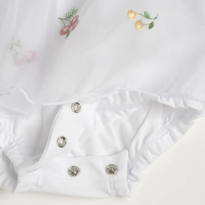 Girls White and Pink Embroidered Romper