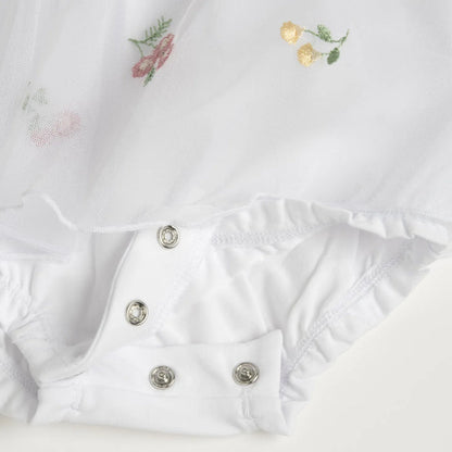 Girls White and Pink Embroidered Romper
