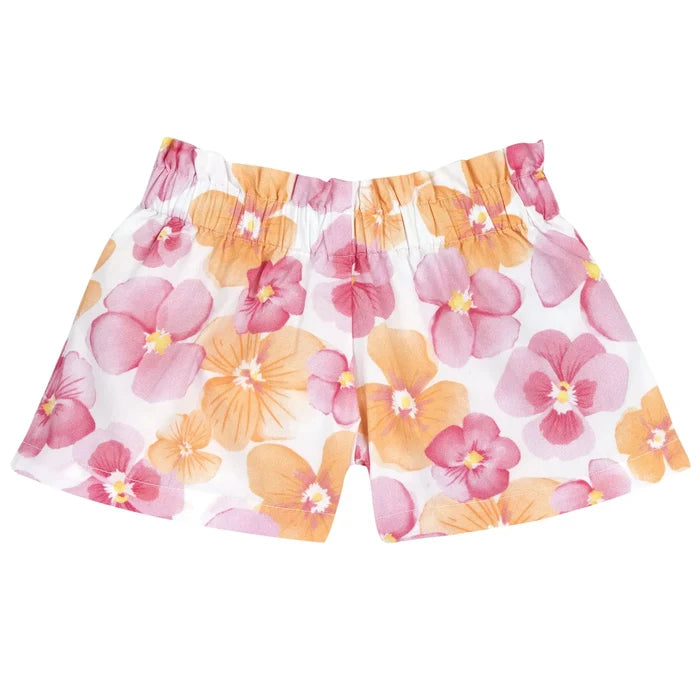Girls White and Pink Floral Printed Shorts
