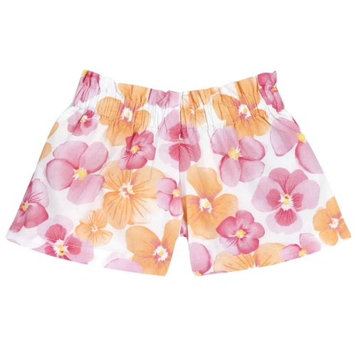 Girls White and Pink Floral Printed Shorts