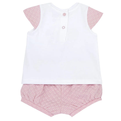 Girls White and Pink Graphic Printed T-Shirt with Shorts