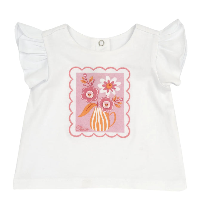Girls White and Pink Graphic Printed T-shirt