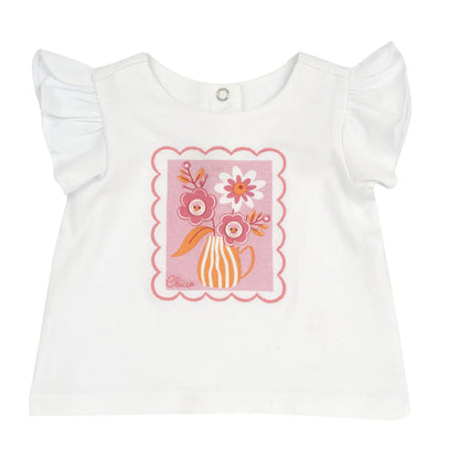 Girls White and Pink Graphic Printed T-shirt