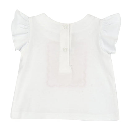 Girls White and Pink Graphic Printed T-shirt