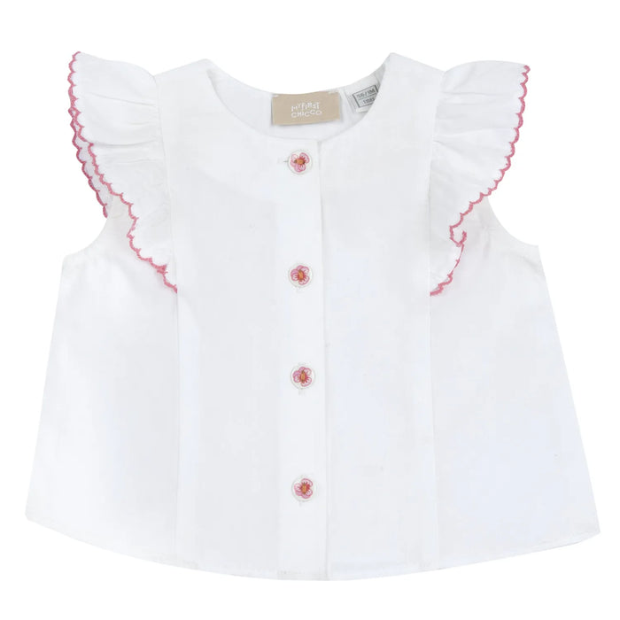 Girls White and Pink Self Design Top