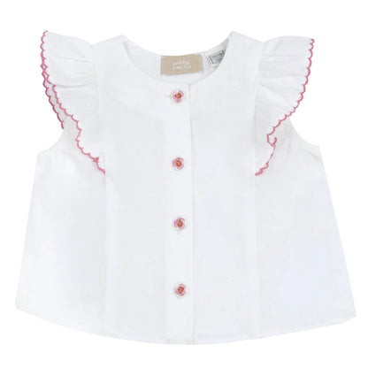 Girls White and Pink Self Design Top