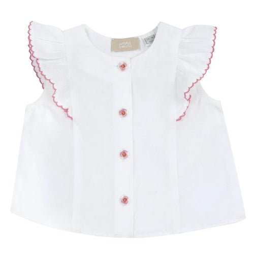 Girls White and Pink Self Design Top