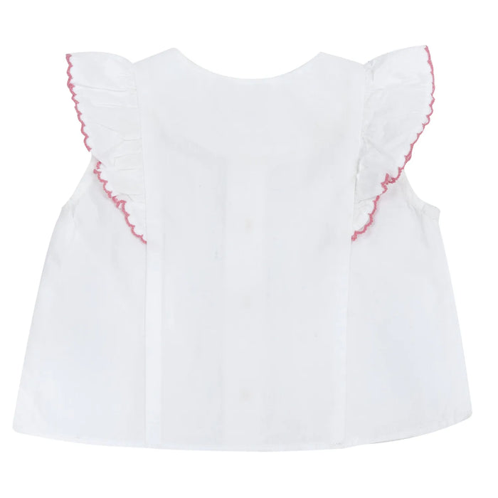 Girls White and Pink Self Design Top