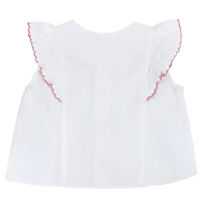 Girls White and Pink Self Design Top