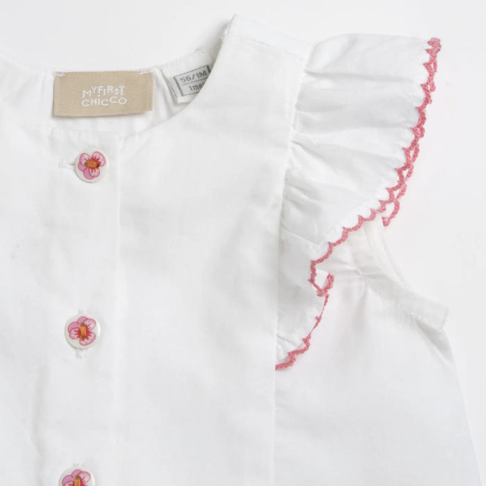 Girls White and Pink Self Design Top