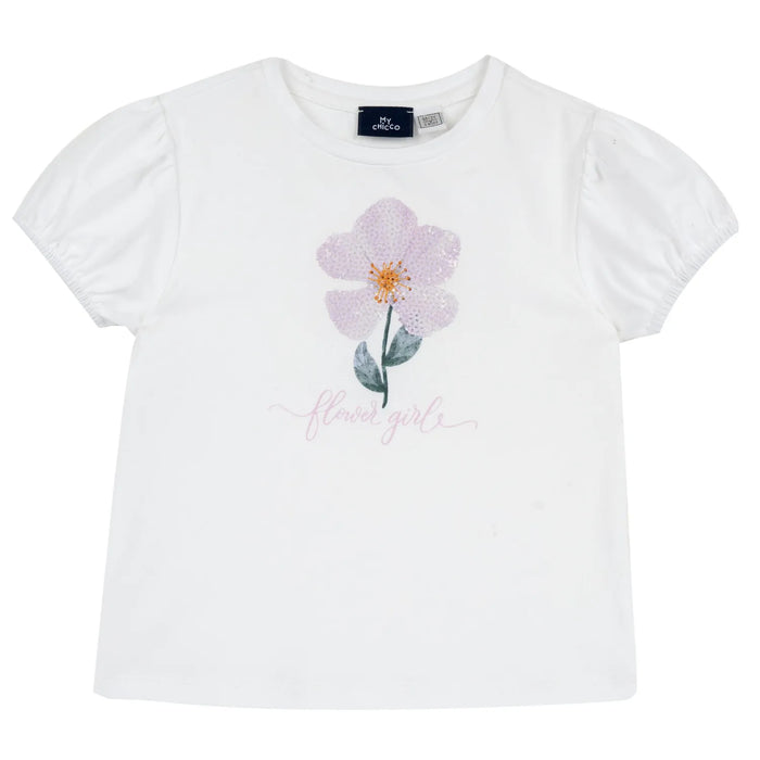 Girls White and Purple Embellished T-shirt