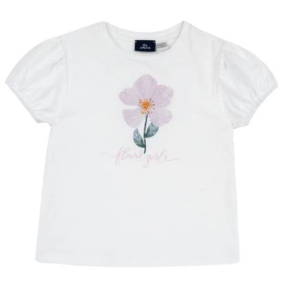 Girls White and Purple Embellished T-shirt