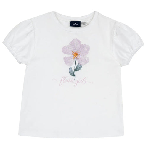 Girls White and Purple Embellished T-shirt