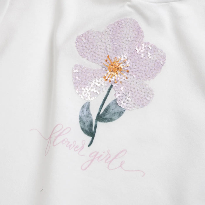 Girls White and Purple Embellished T-shirt
