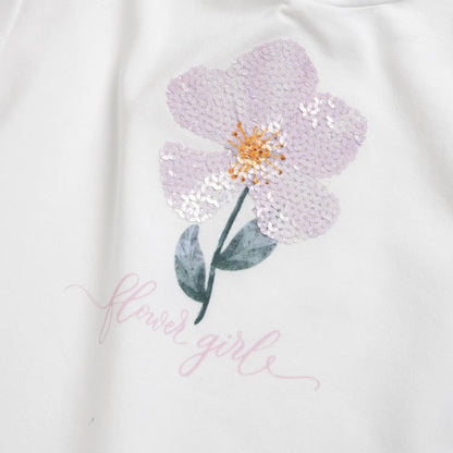 Girls White and Purple Embellished T-shirt