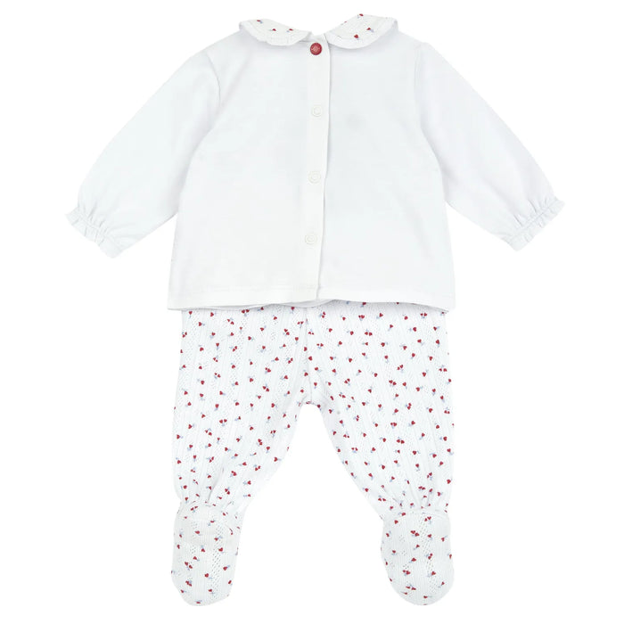 Girls White and Red Embroidered Smock with Leggings