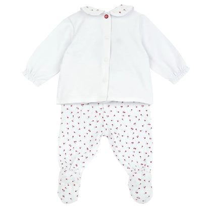 Girls White and Red Embroidered Smock with Leggings