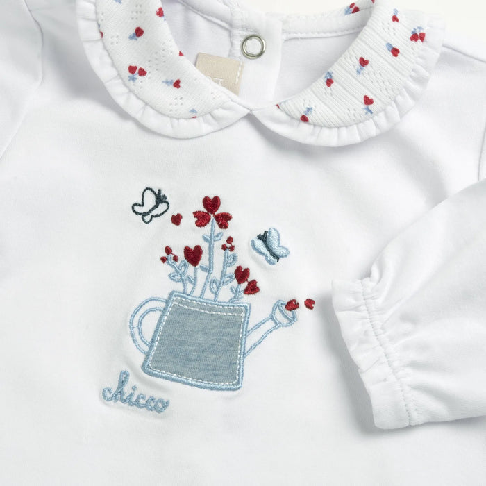Girls White and Red Embroidered Smock with Leggings