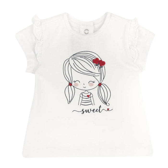 Girls White and Red Graphic Printed T-shirt