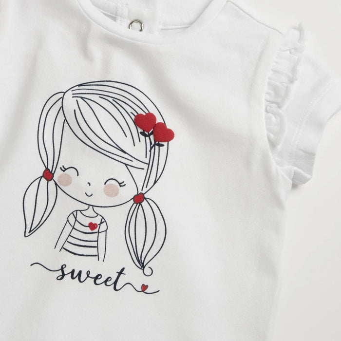 Girls White and Red Graphic Printed T-shirt