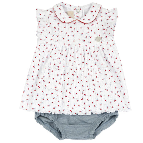 Girls White and Red Printed Dress with Panties