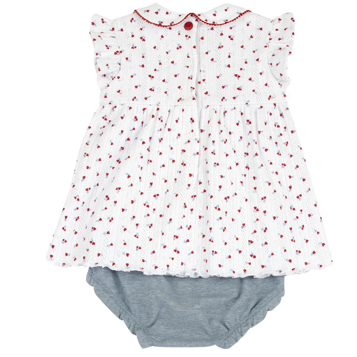 Girls White and Red Printed Dress with Panties