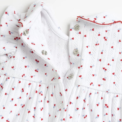 Girls White and Red Printed Dress with Panties