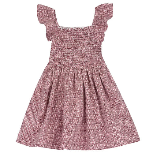 Girls White and Red Printed Dress