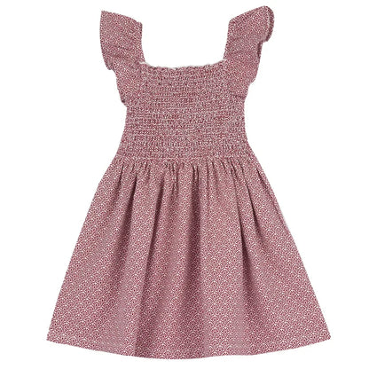 Girls White and Red Printed Dress