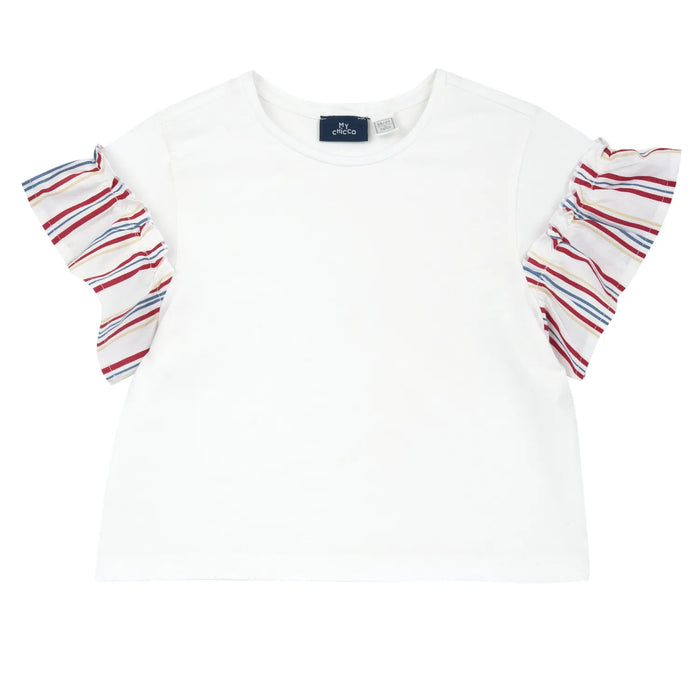 Girls White and Red Striped T-shirt