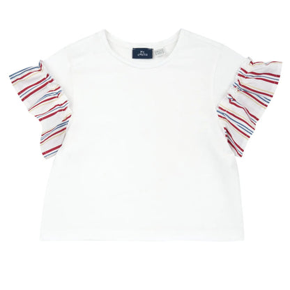 Girls White and Red Striped T-shirt