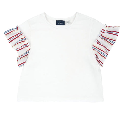 Girls White and Red Striped T-shirt