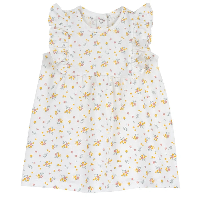 Girls White and Yellow Floral Printed Dress
