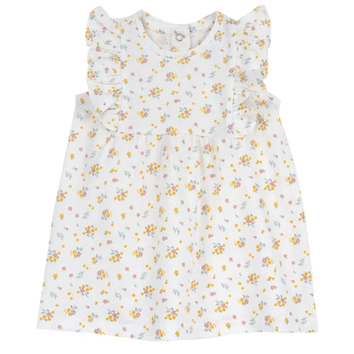 Girls White and Yellow Floral Printed Dress