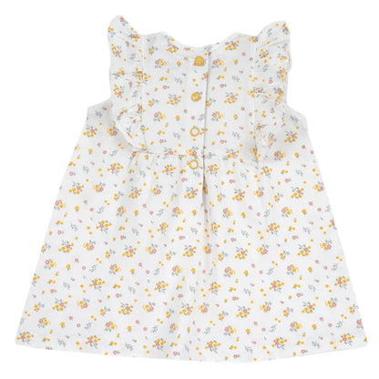 Girls White and Yellow Floral Printed Dress