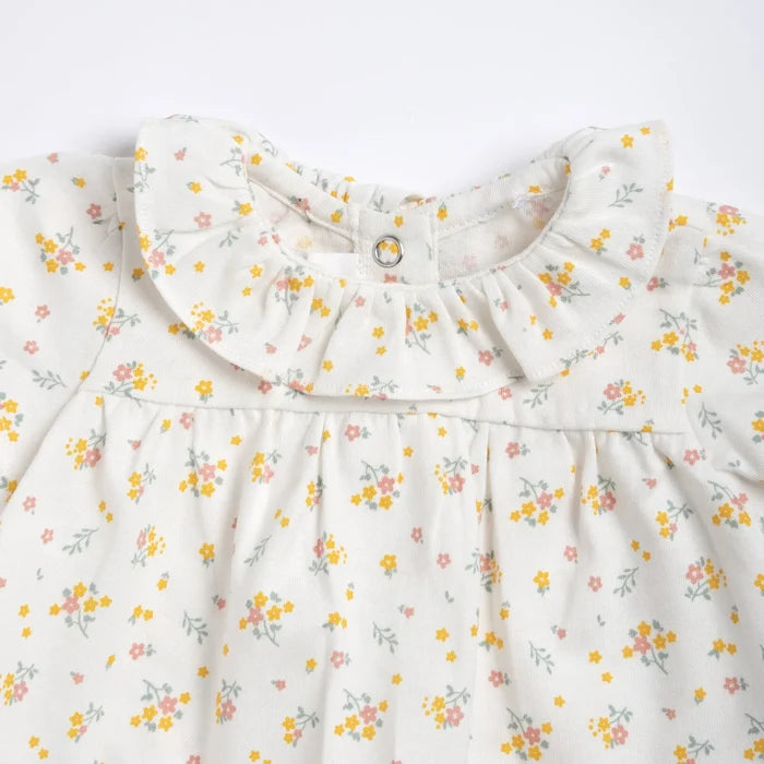 Girls White and Yellow Floral Printed Top with Shorts