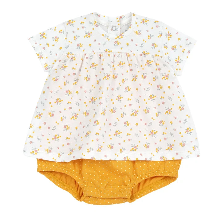 Girls White and Yellow Printed Romper