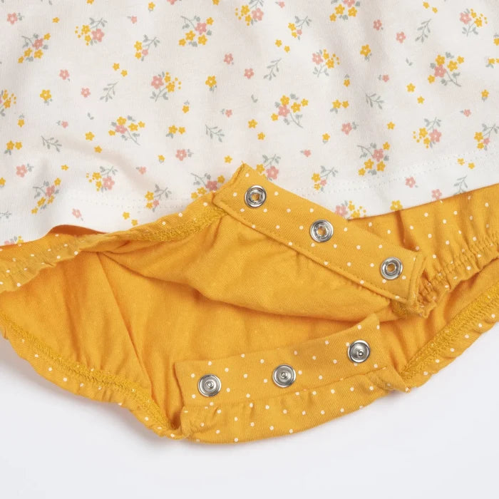Girls White and Yellow Printed Romper