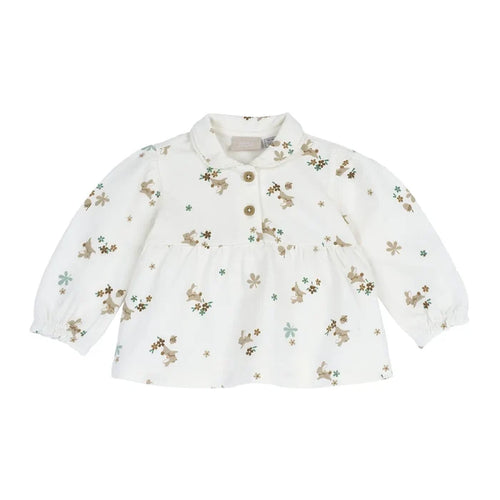Girls White Animal Printed Knitted Top