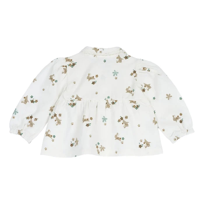 Girls White Animal Printed Knitted Top