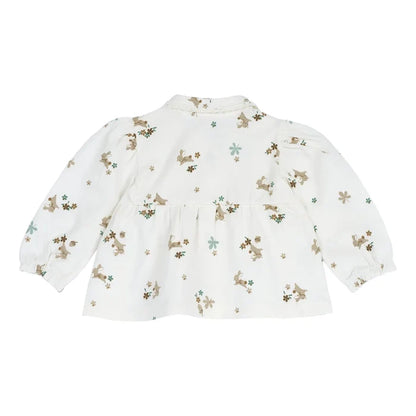 Girls White Animal Printed Knitted Top