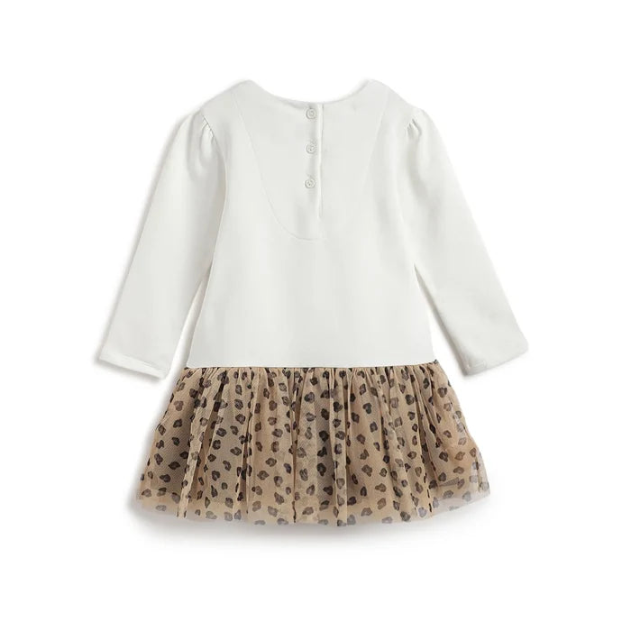 Girls White & Beige Embellished Dress