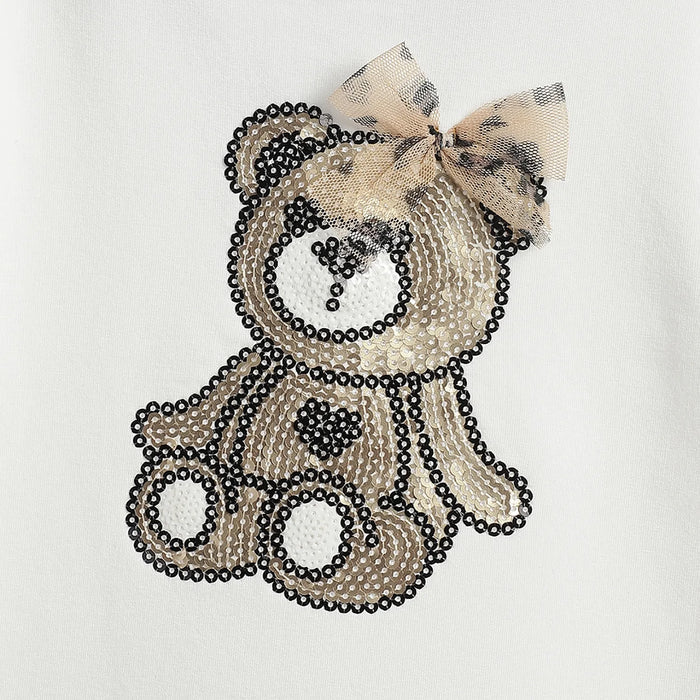 Girls White & Beige Embellished Dress