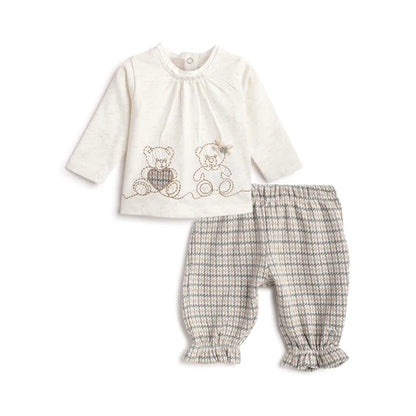Girls White & Beige T-shirt with Trouser