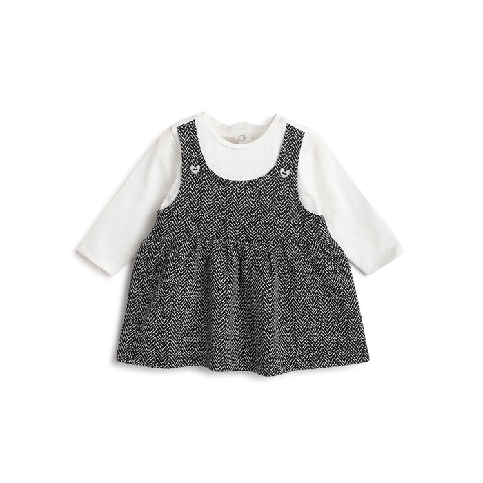 Girls White & Black Chevron Dress