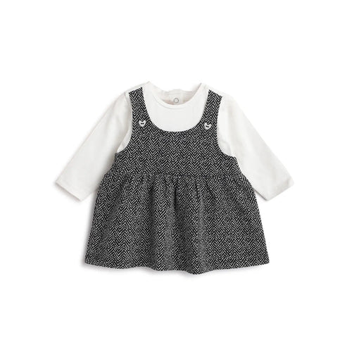 Girls White & Black Chevron Dress