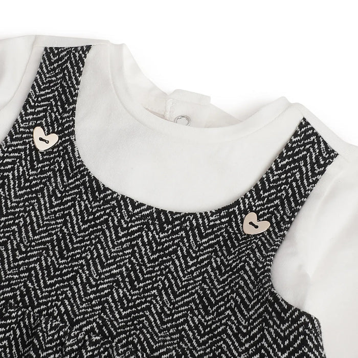Girls White & Black Chevron Dress