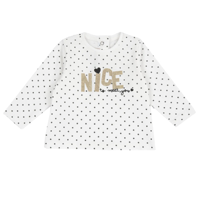Girls White & Black Printed Long Sleeve T-shirt