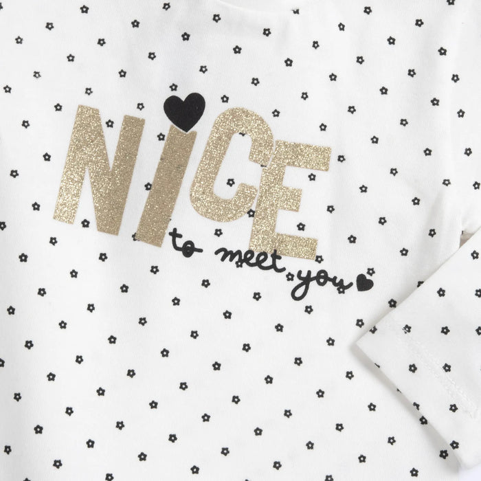 Girls White & Black Printed Long Sleeve T-shirt